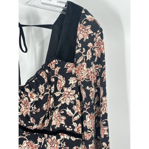 So Black Floral Velvet 90s Inspired Grunge Whimsigoth Long Sleeve Dress Sz M - Picture 3 of 6